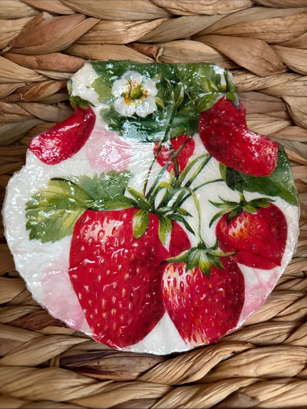 Hand Crafted Red Strawberry Decorative Shell Accent